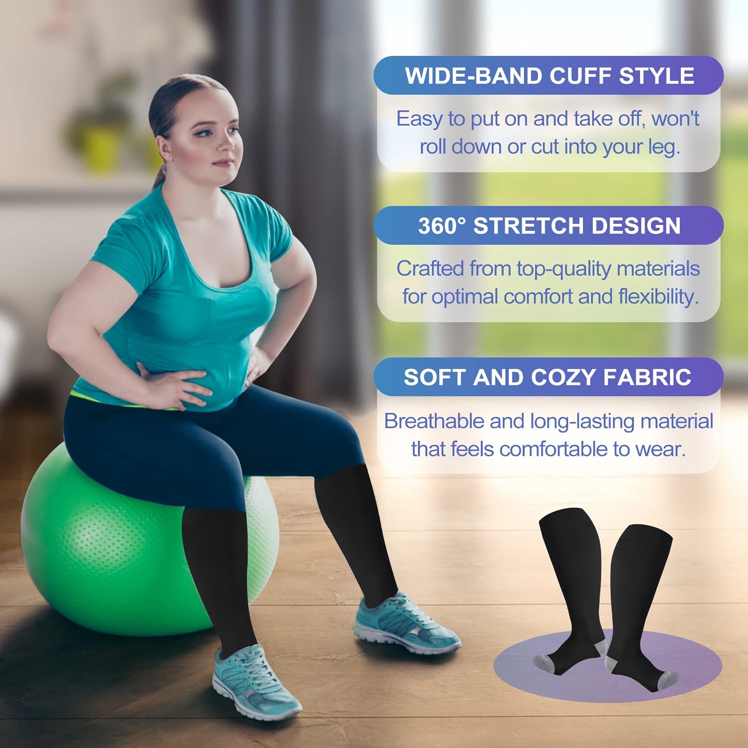 Plus Size Compression Socks for Women Men Wide Calf Extra Large 15-20 mmHg Knee High Sock for Nurses Pregnant Travel - Image 3