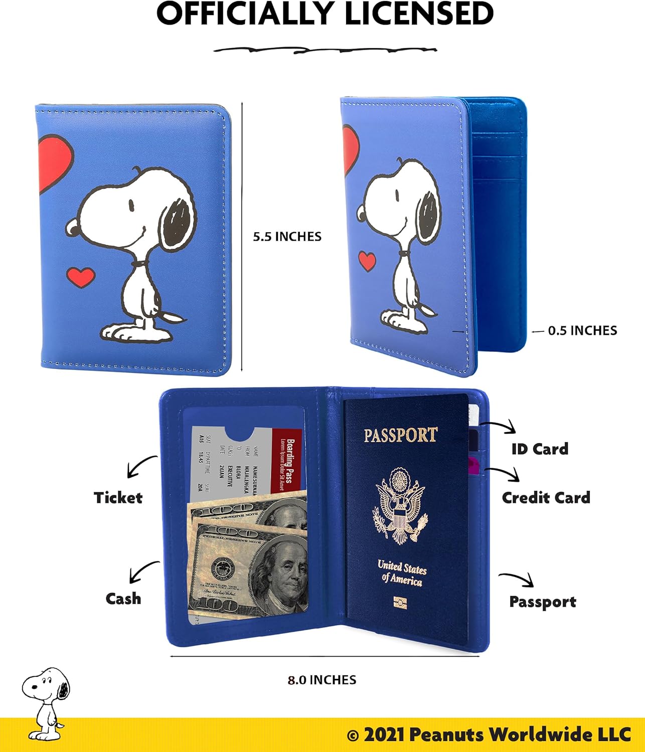 Peanuts Snoopy Passport Cover Official License, Snoopy and Woodstock Passport Holder for Travel, Snoopy Gifts - Image 5