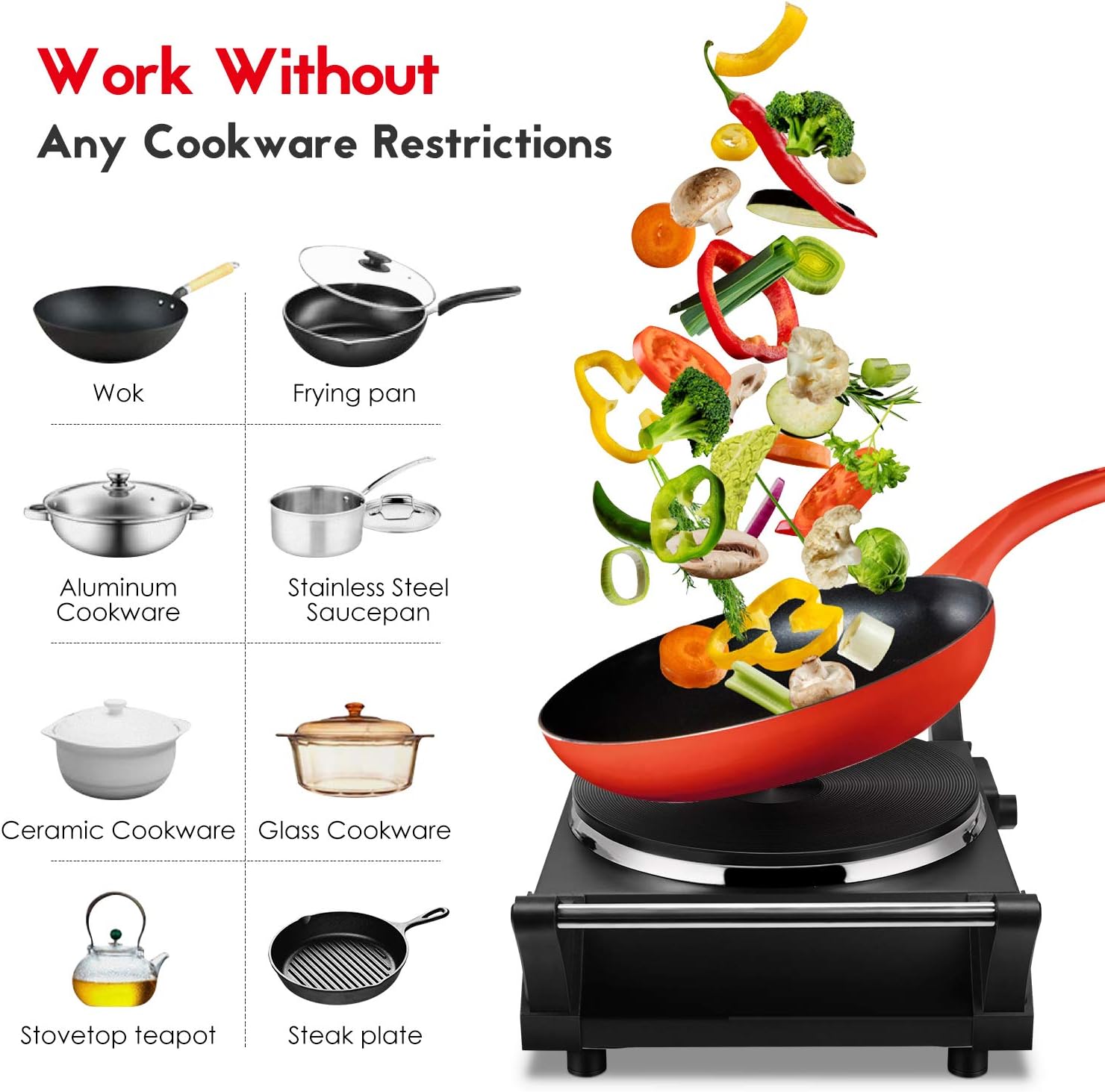 Techwood Hot Plate Portable Electric Stove 1500W Countertop Single Burner with Adjustable Temperature & Stay Cool Handles, 7.5” Cooktop for Dorm Office/Home/Camp, Compatible for All Cookwares - Image 3