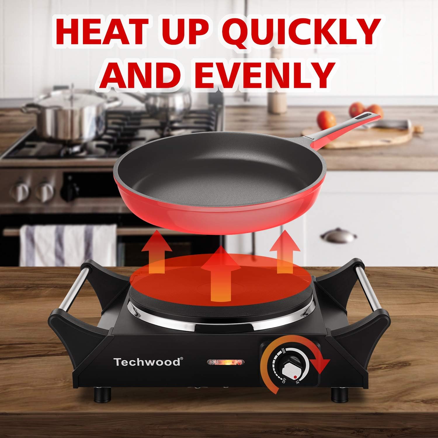Techwood Hot Plate Portable Electric Stove 1500W Countertop Single Burner with Adjustable Temperature & Stay Cool Handles, 7.5” Cooktop for Dorm Office/Home/Camp, Compatible for All Cookwares - Image 4