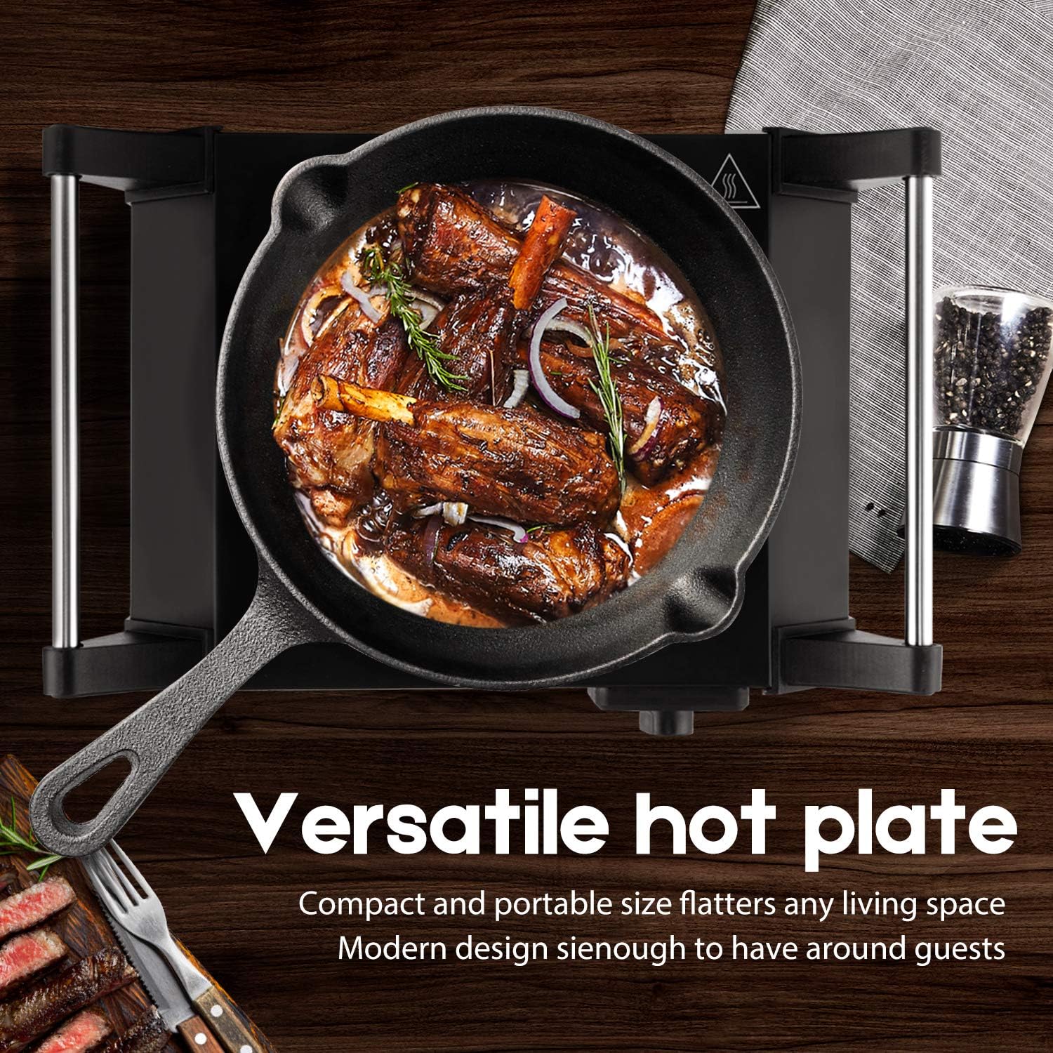 Techwood Hot Plate Portable Electric Stove 1500W Countertop Single Burner with Adjustable Temperature & Stay Cool Handles, 7.5” Cooktop for Dorm Office/Home/Camp, Compatible for All Cookwares - Image 7