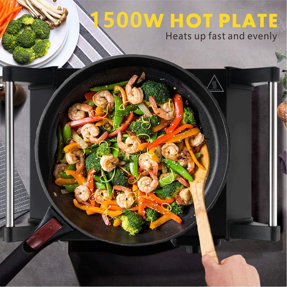 Techwood Hot Plate Portable Electric Stove 1500W Countertop Single Burner with Adjustable Temperature & Stay Cool Handles, 7.5” Cooktop for Dorm Office/Home/Camp, Compatible for All Cookwares - Image 8