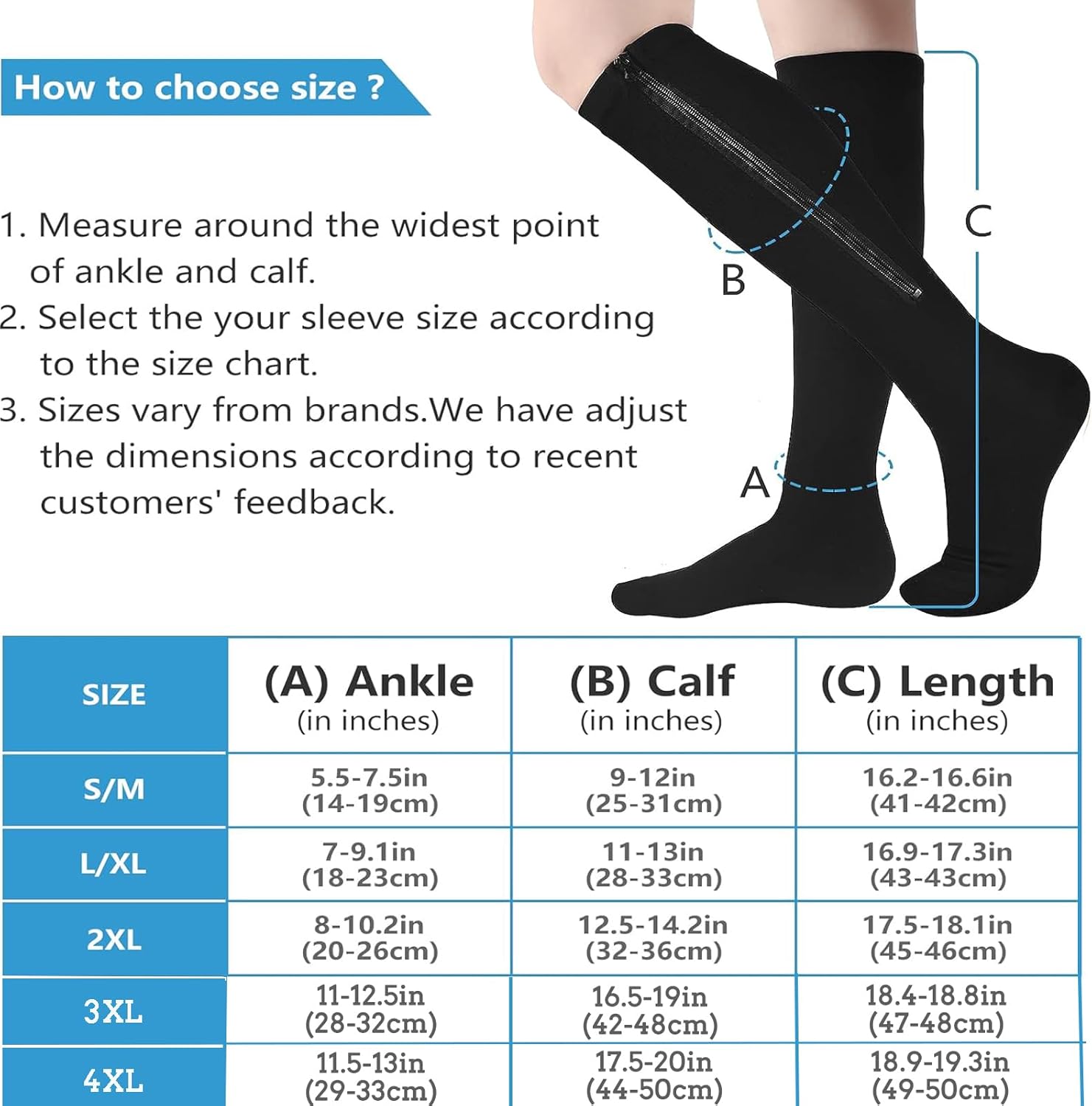 cerpite Zipper Compression Socks, 2 Pairs 15-20 mmHg Closed Toe Compression Stockings for Men Women,Suit for Running - Image 4